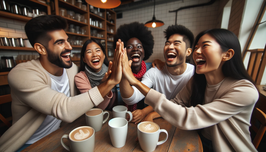 Lengua Motivada. Estudiantes de ingles motivados en un cafe. Motivated English learners in a coffee place.